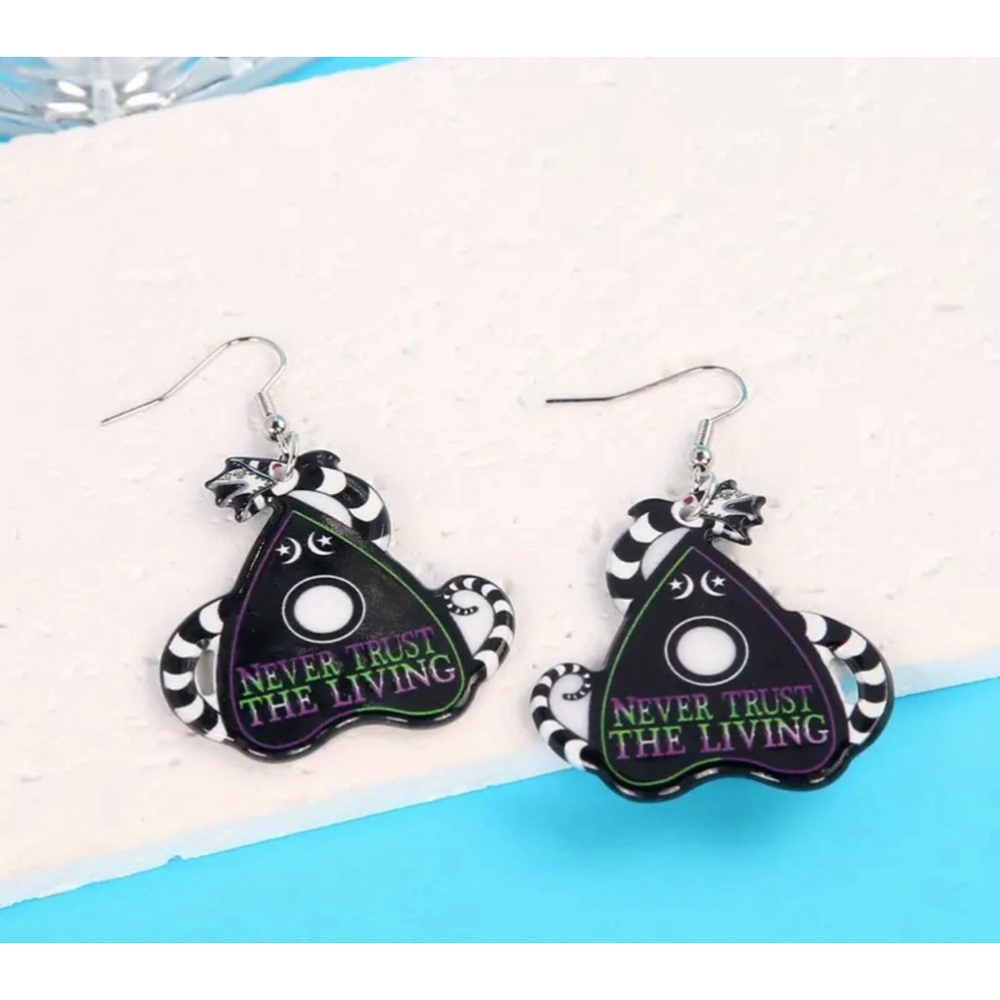 Beetlejuice Inspired Sand Worm Ouija Board Acrylic Dangle Earrings